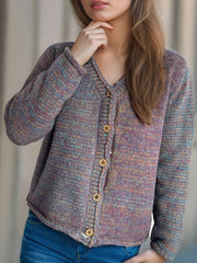 Heathered V-Neck Long Sleeve Cardigan - Trendsi