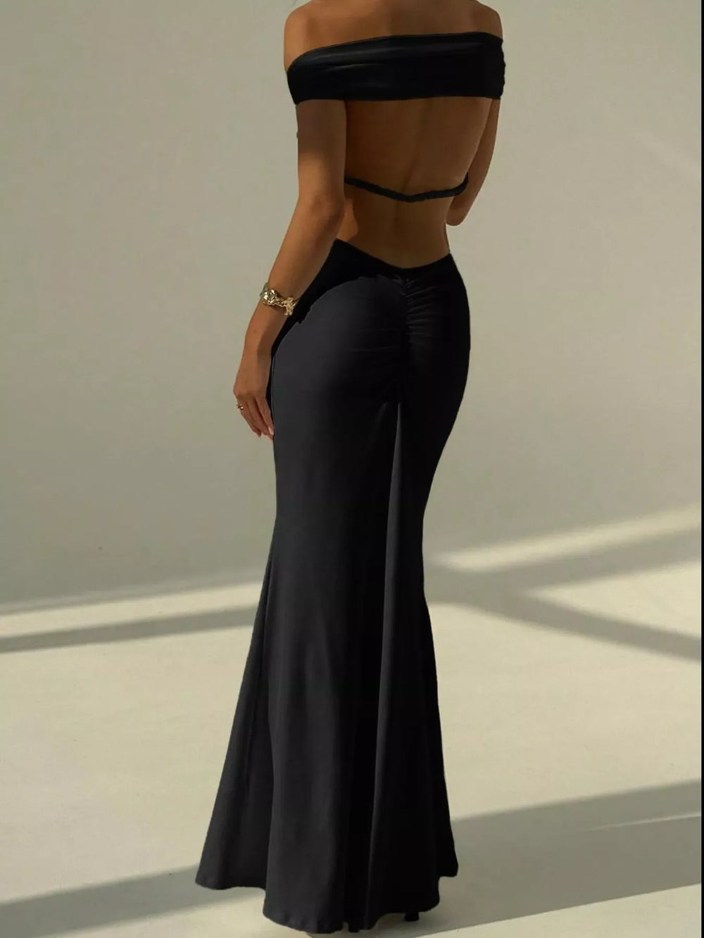 Backless Off-Shoulder Bodycon Mermaid Maxi Dress - Trendsi - Flyclothing LLC