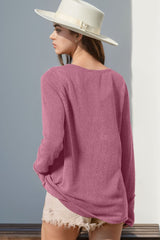 Double Take Full Size Notched Thumbhole Long Sleeve T-Shirt - Trendsi