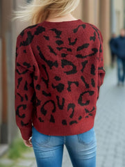 Leopard V-Neck Button Up Cardigan - Trendsi