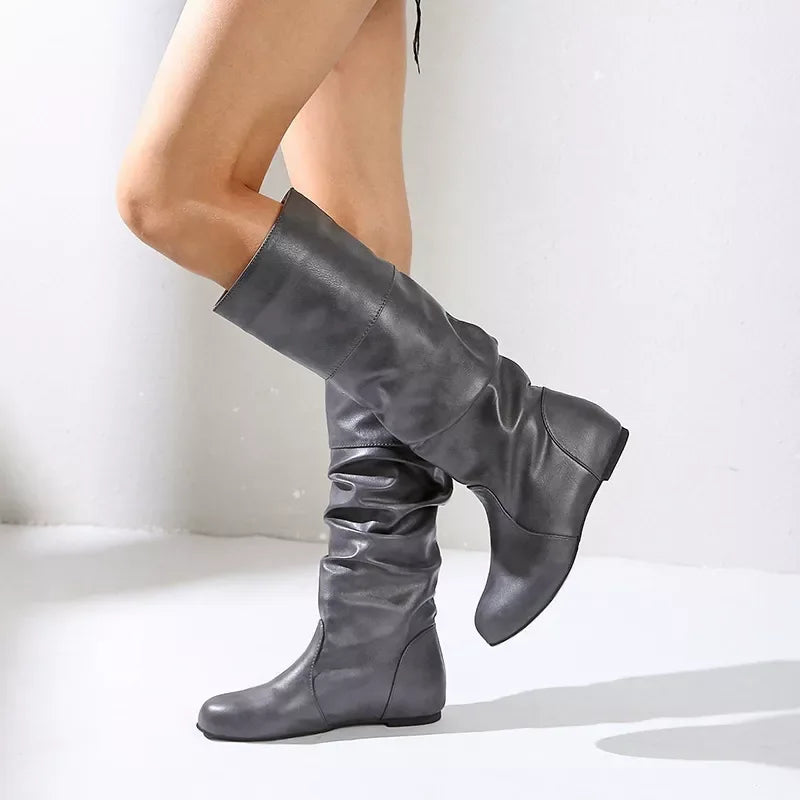 Round Toe Slouch Boots - Trendsi - Flyclothing LLC