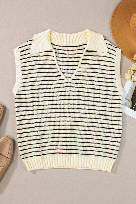 Striped Collared Neck Tank - Trendsi - Flyclothing LLC