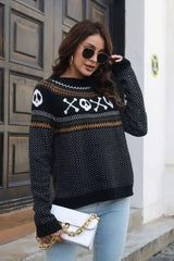 Ghost Pattern Round Neck Long Sleeve Sweater - Trendsi - Flyclothing LLC