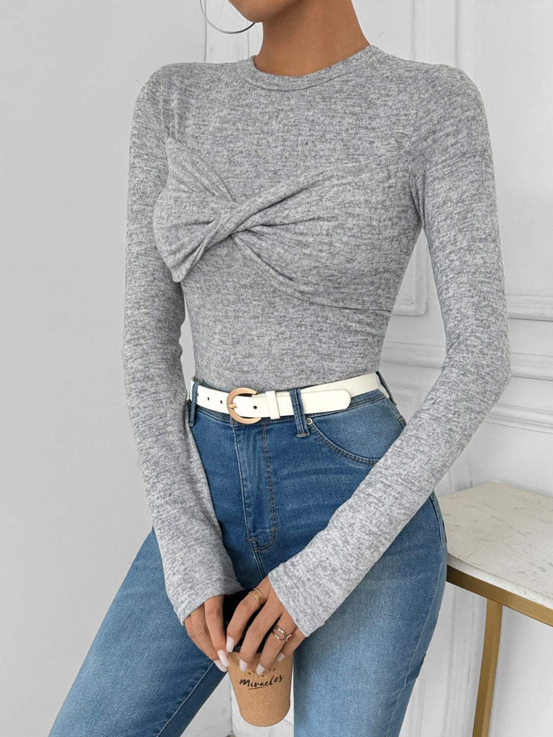 Twisted Round Neck Long Sleeve T-Shirt - Trendsi - Flyclothing LLC