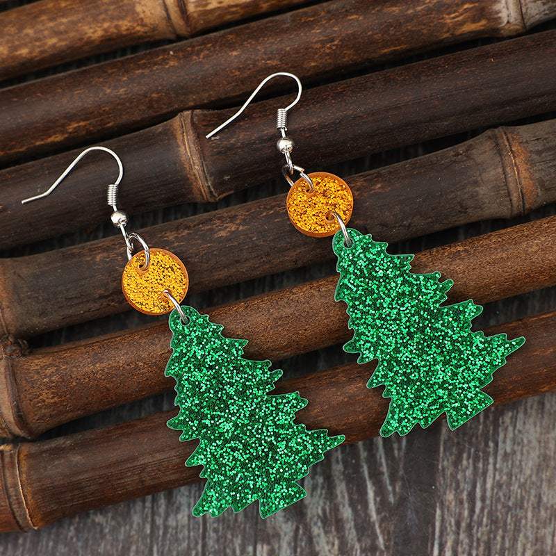 Glitter Acrylic Tree Shape Earrings - Trendsi - Flyclothing LLC