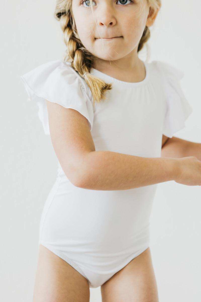 White S/S Flutter Sleeve Leotard - Mila & Rose ® - Flyclothing LLC