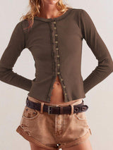 Ribbed Round Neck Long Sleeve Top - Trendsi - Flyclothing LLC