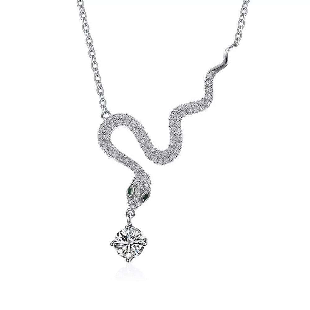 925 Sterling Silver Moissanite Snake Pendant Necklace - Trendsi - Flyclothing LLC