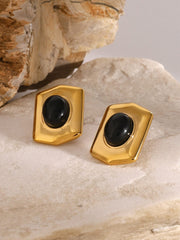 18K Gold-Plated Stainless Steel Agate Earrings - Trendsi