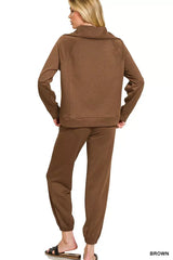Zenana Scuba Half Zip Sweatshirts and Joggers Set - Trendsi - Flyclothing LLC