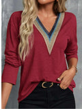 V-Neck Long Sleeve T-Shirt - Trendsi - Flyclothing LLC