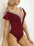 Ruffled V-Neck Cap Sleeve One-Piece Swimwear - Trendsi - Flyclothing LLC