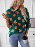Maple Leaf Round Neck Long Sleeve Sweater - Trendsi