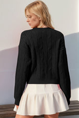 Double Take Full Size Bow Cable-Knit Round Neck Sweater - Trendsi