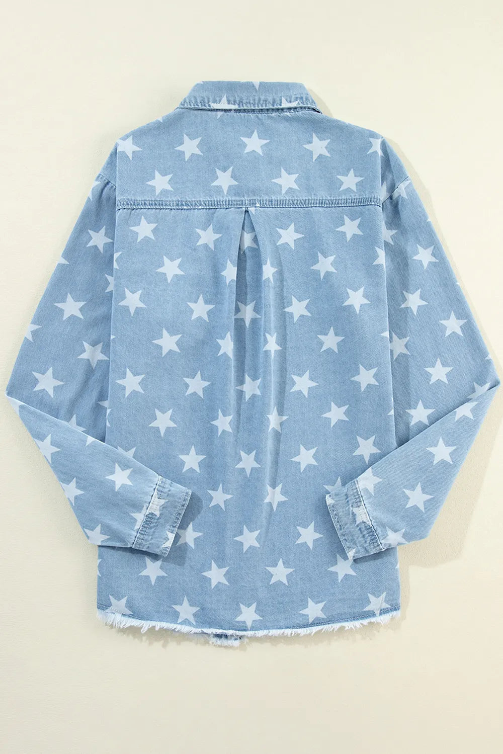 Raw Hem Star Collared Neck Denim Top - Trendsi - Flyclothing LLC