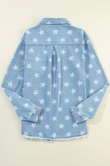 Raw Hem Star Collared Neck Denim Top - Trendsi - Flyclothing LLC