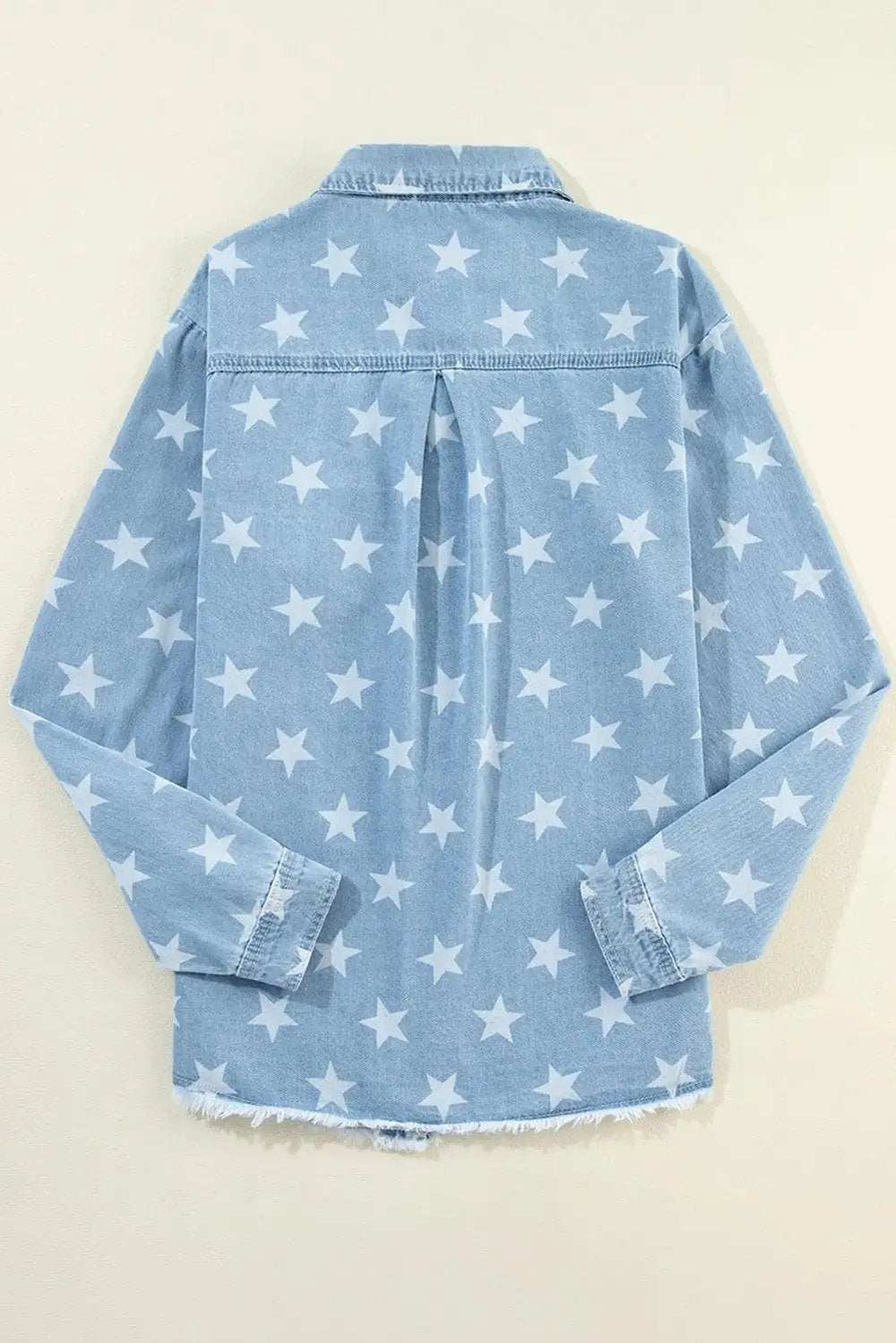 Raw Hem Star Collared Neck Denim Top - Trendsi - Flyclothing LLC