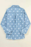 Raw Hem Star Collared Neck Denim Top - Trendsi - Flyclothing LLC