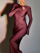 Ruched Long Sleeve Bodycon Maxi Dress - Trendsi - Flyclothing LLC