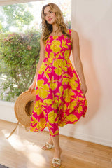 ODDI Full Size Floral Smocked Ruffled Midi Dress - Trendsi - Flyclothing LLC