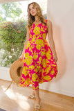 ODDI Full Size Floral Smocked Ruffled Midi Dress - Trendsi