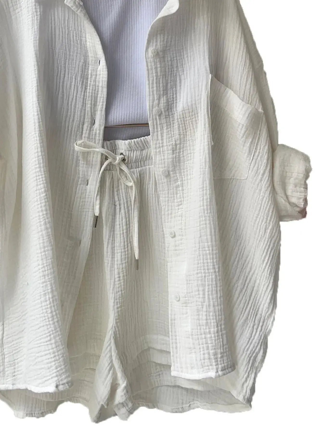 Textured Button Up Shirt and Shorts Set - Trendsi - Flyclothing LLC