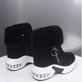 Fuzzy Side Zipper Platform Ankle Boots - Trendsi - Flyclothing LLC