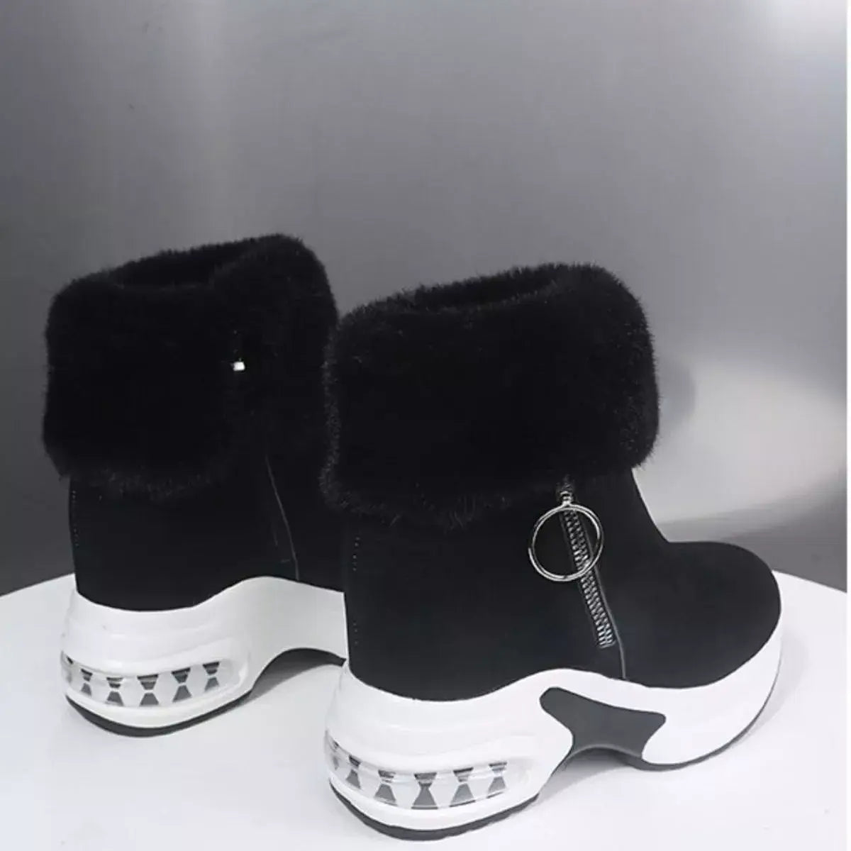 Fuzzy Side Zipper Platform Ankle Boots - Trendsi - Flyclothing LLC