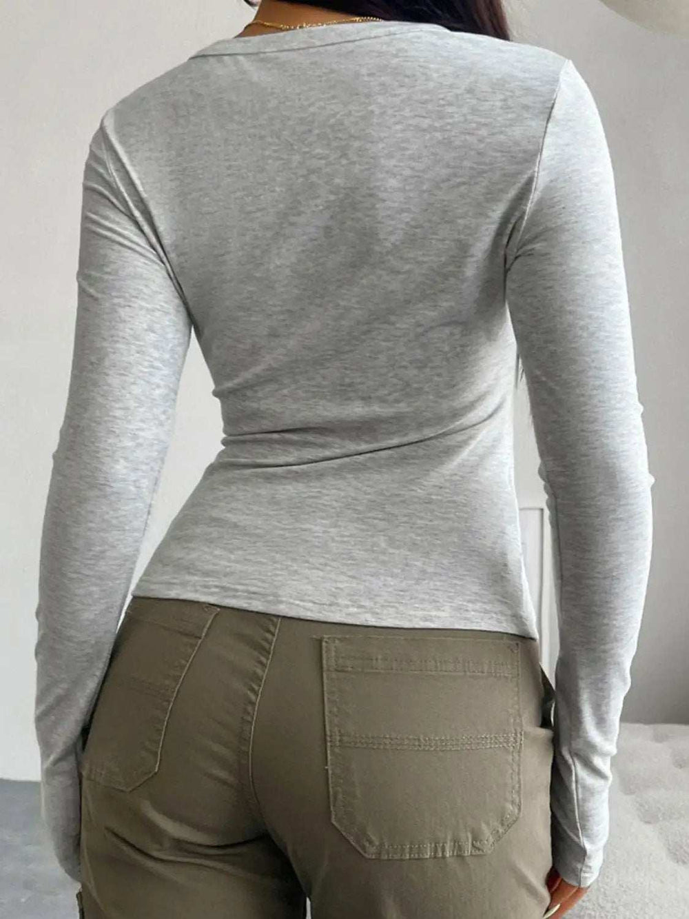 Devine Quarter Button Long Sleeve T-Shirt - Trendsi - Flyclothing LLC