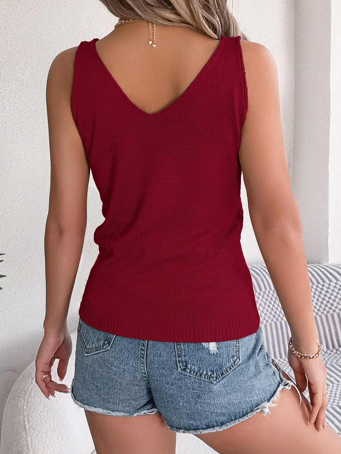 Openwork Scoop Neck Knit Vest - Trendsi