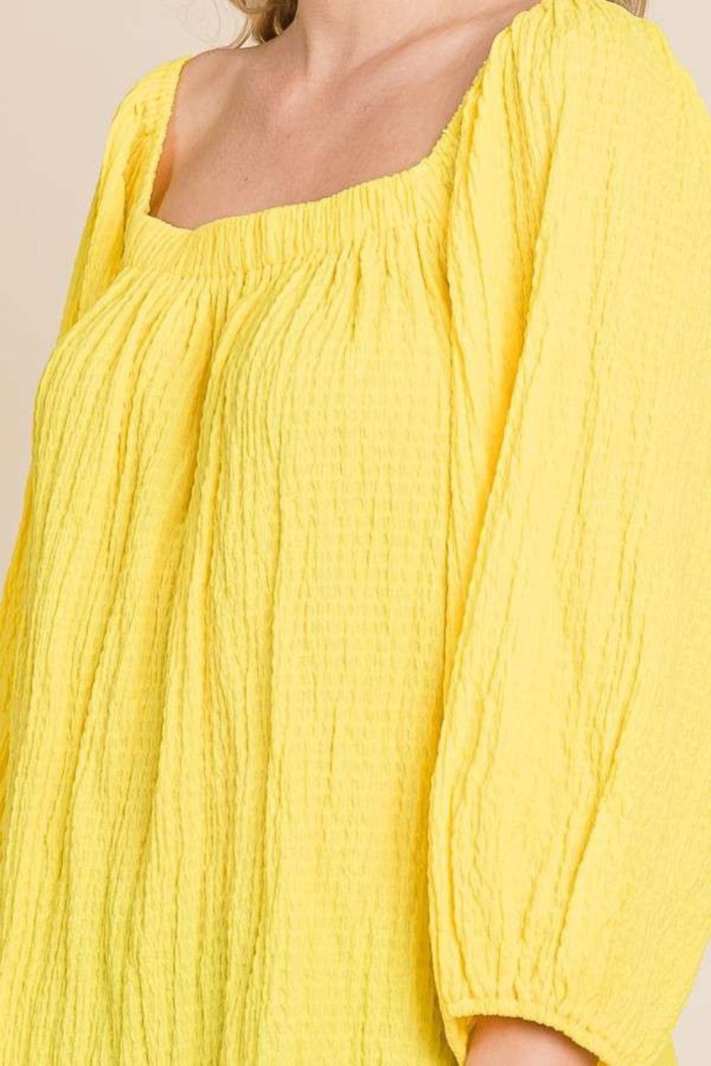 Culture Code Texture Square Neck Puff Sleeve Top - Trendsi