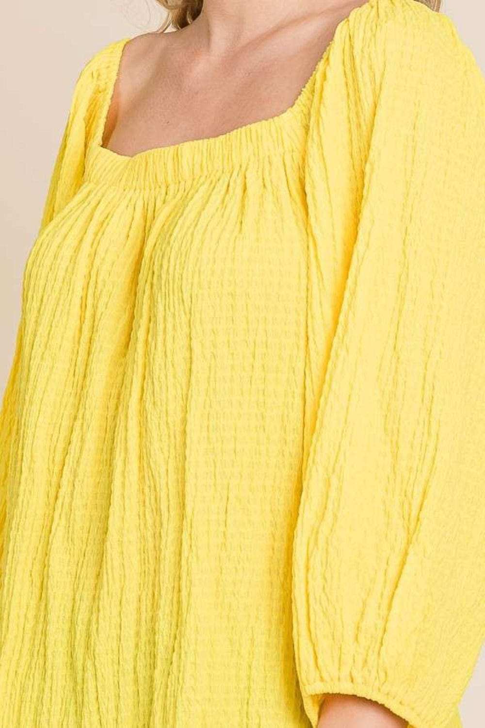 Culture Code Texture Square Neck Puff Sleeve Top - Trendsi - Flyclothing LLC