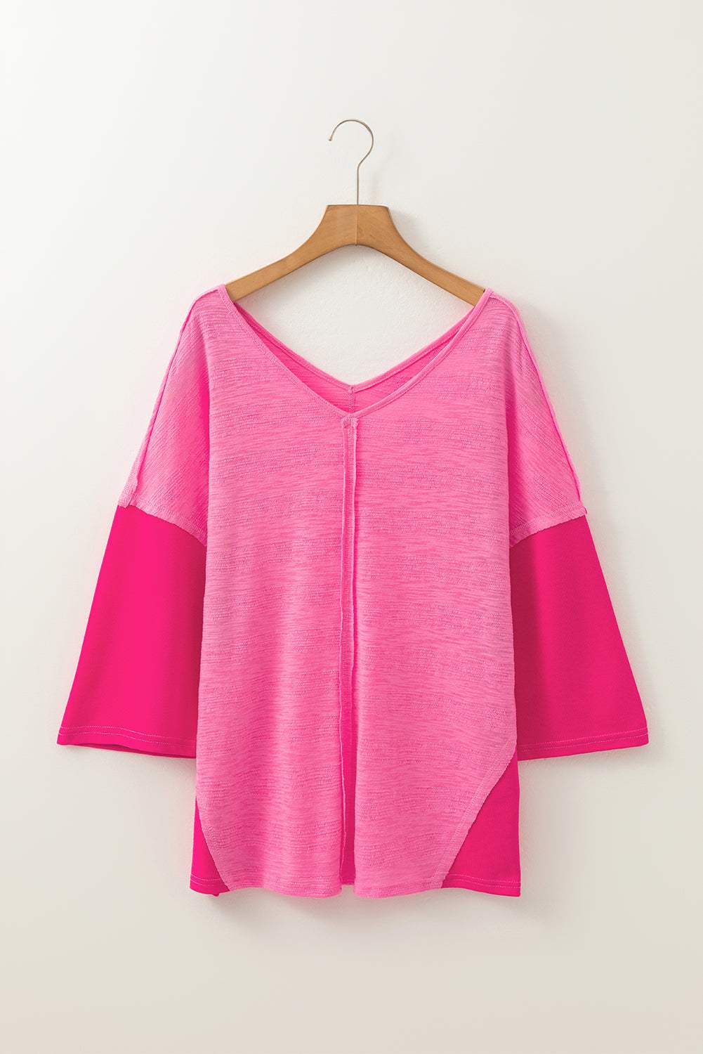 Exposed Seam V-Neck Three-Quarter Sleeve Blouse - Trendsi - Flyclothing LLC
