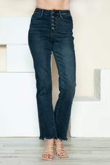 Judy Blue Full Size Button Fly Hem Destroy Straight Jeans - Trendsi - Flyclothing LLC
