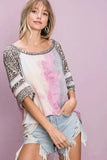 BiBi Tiedye French Terry with Leopard Sleeve Top - Trendsi