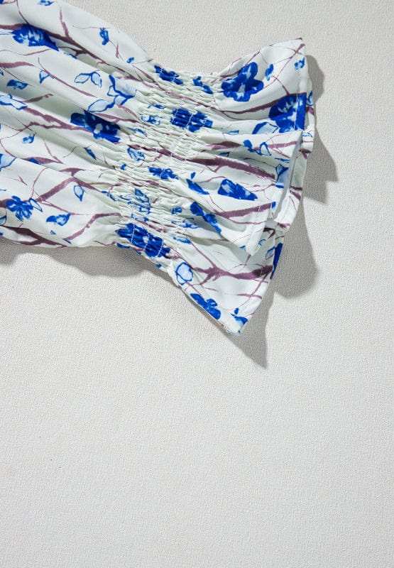 Waffle-Knit Printed Round Neck Flounce Sleeve Blouse - Trendsi - Flyclothing LLC