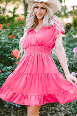 Smocked V-Neck Cap Sleeve Dress - Trendsi - Flyclothing LLC