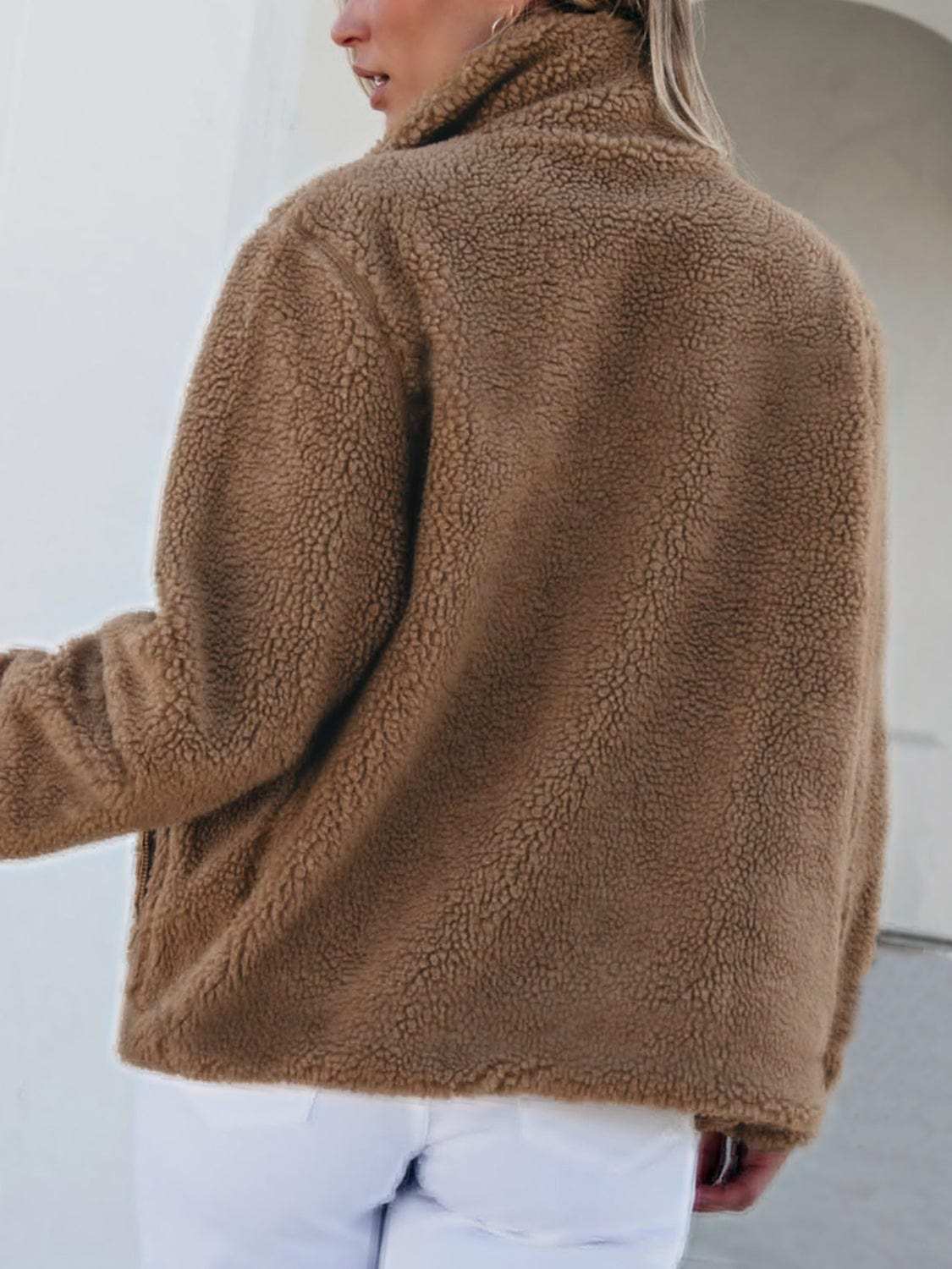 Zip Up Long Sleeve Plush Jacket - Trendsi - Flyclothing LLC