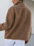 Zip Up Long Sleeve Plush Jacket - Trendsi