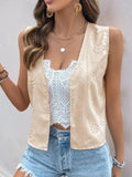 Eyelet Open Front Vest - Trendsi
