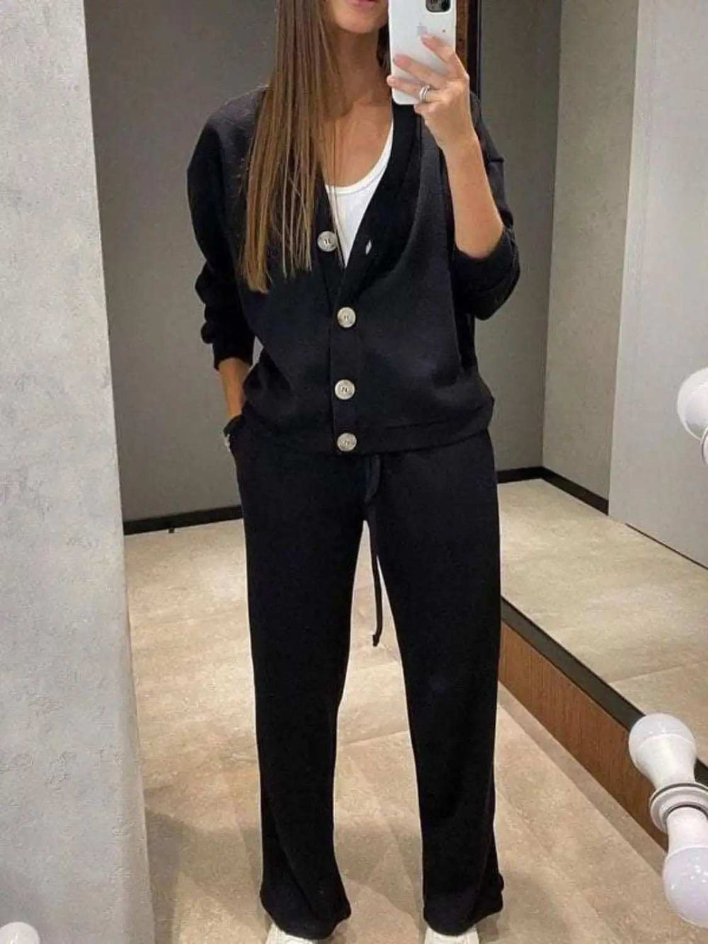 Full Size Button Up Long Sleeve Top and Pants Set - Trendsi - Flyclothing LLC