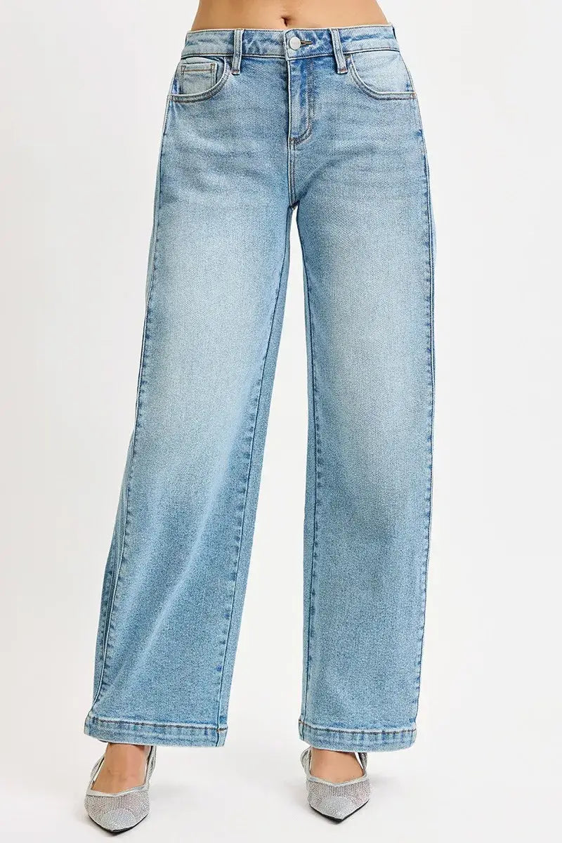 RISEN Mid Rise Wide Barrel Transferable Leg Snap Jeans - Trendsi - Flyclothing LLC