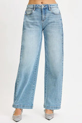RISEN Mid Rise Wide Barrel Transferable Leg Snap Jeans - Trendsi - Flyclothing LLC
