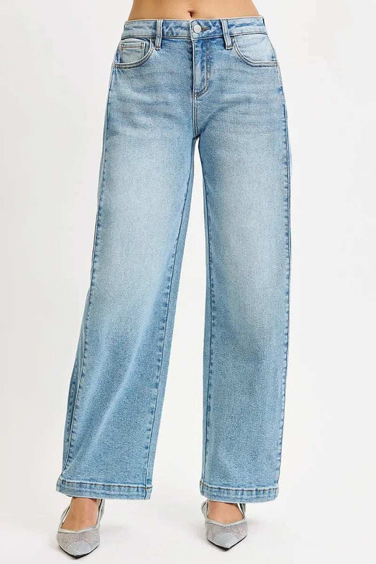 RISEN Mid Rise Wide Barrel Transferable Leg Snap Jeans - Trendsi - Flyclothing LLC