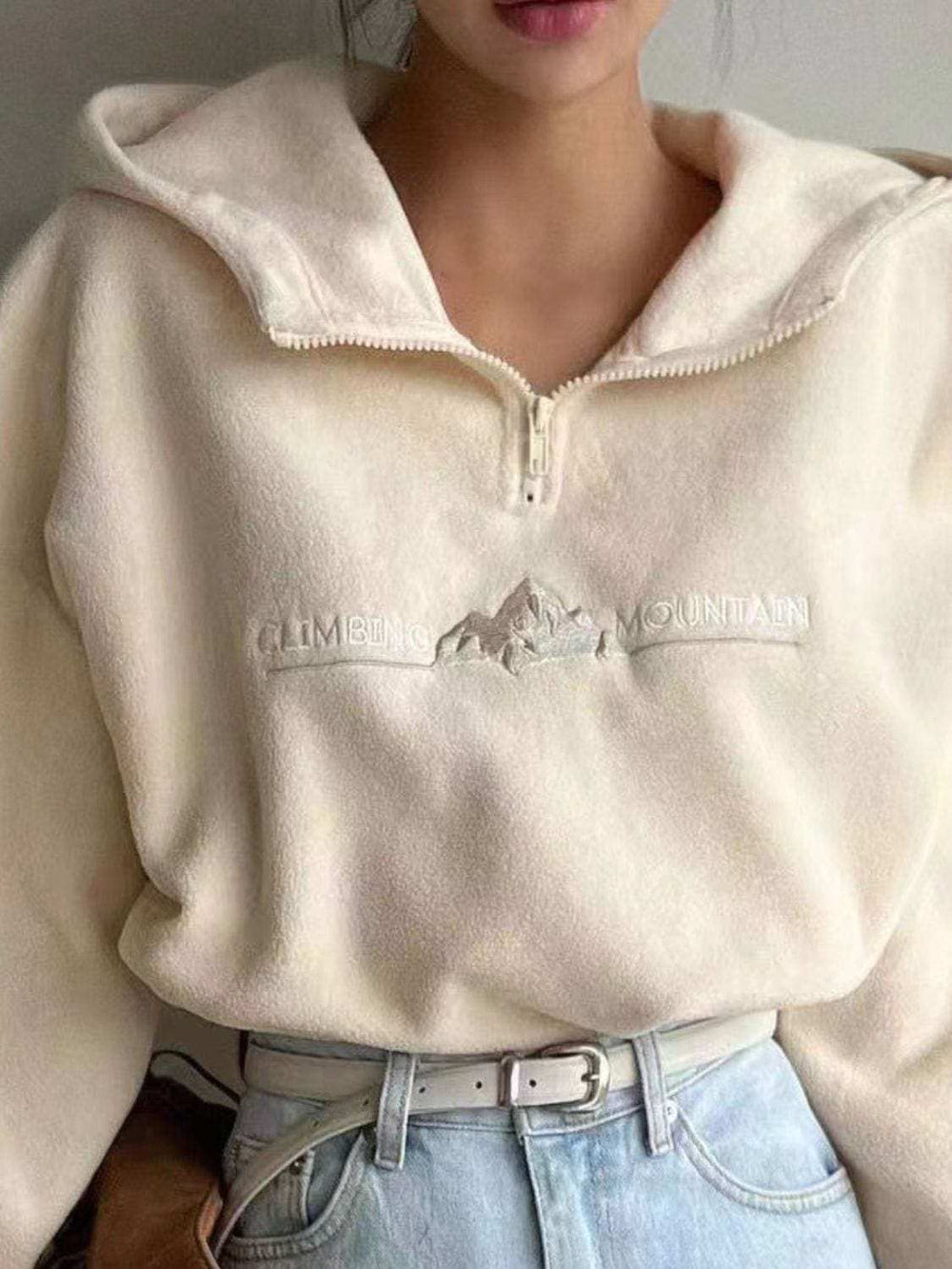 Mountain Quarter Zip Long Sleeve Hoodie - Trendsi - Flyclothing LLC