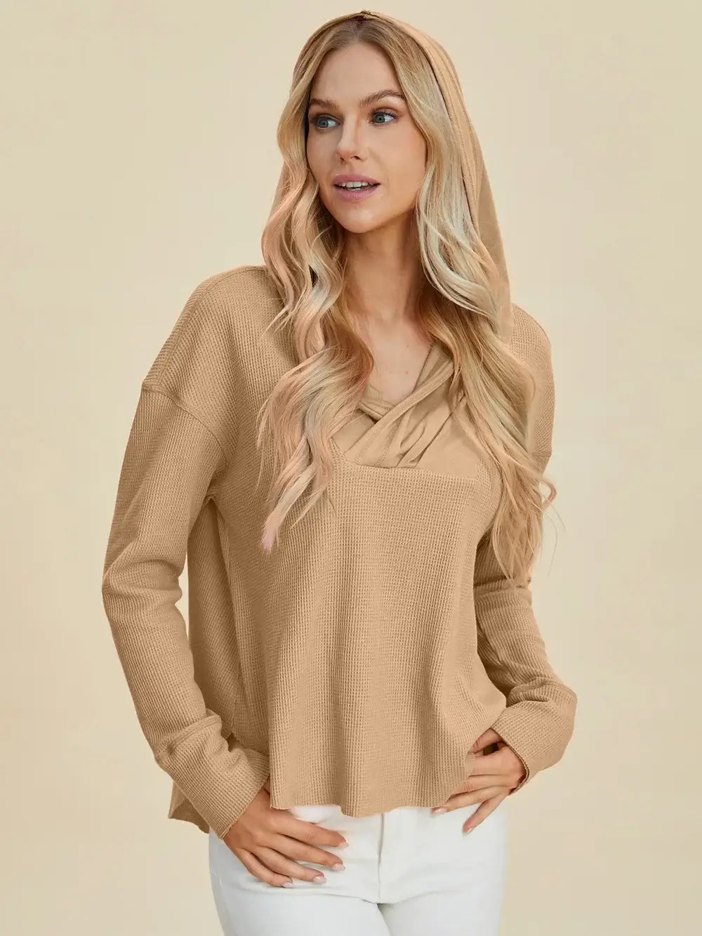Double Take Full Size High-Low Dropped Shoulder Long Sleeve Hoodie - Trendsi - Flyclothing LLC