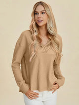 Double Take Full Size High-Low Dropped Shoulder Long Sleeve Hoodie - Trendsi - Flyclothing LLC