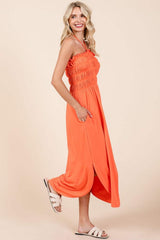 Culture Code Tie Back Shirring Dress with Pockets - Trendsi - Flyclothing LLC