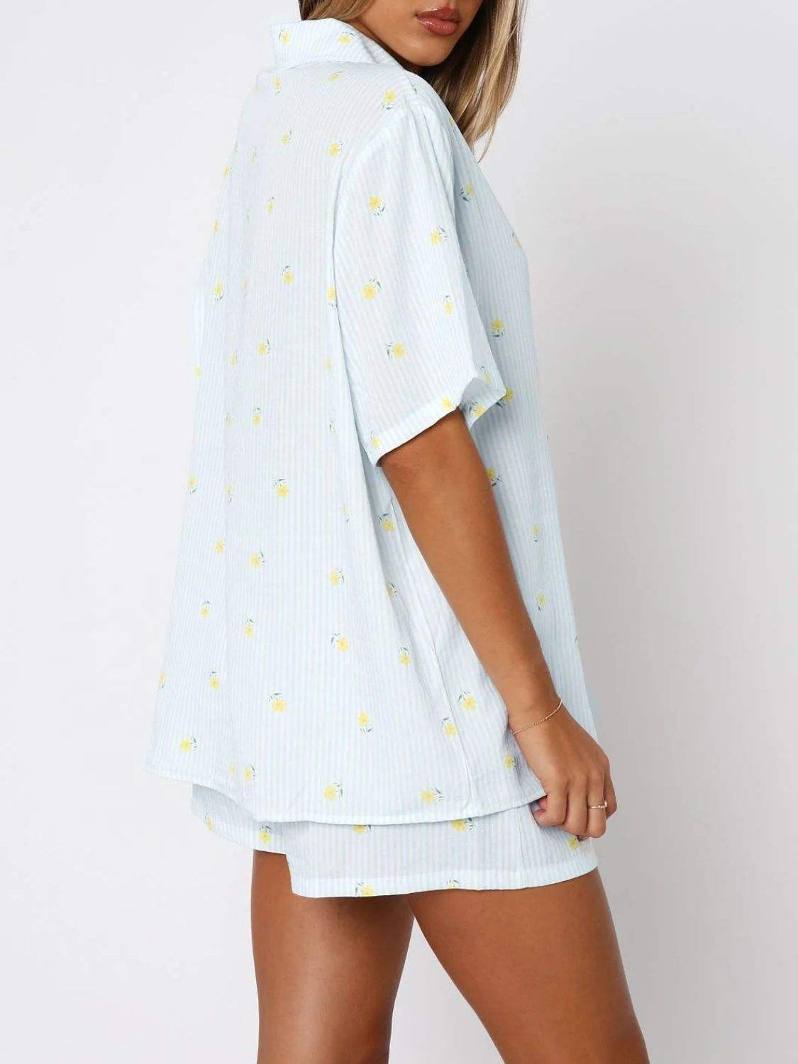 Valentine's Day Printed Collared Neck Short Sleeve Top and Shorts Set - Trendsi - Flyclothing LLC