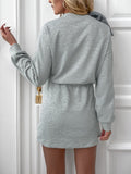 Perfee Bow Dropped Shoulder Long Sleeve Mini Dress - Trendsi